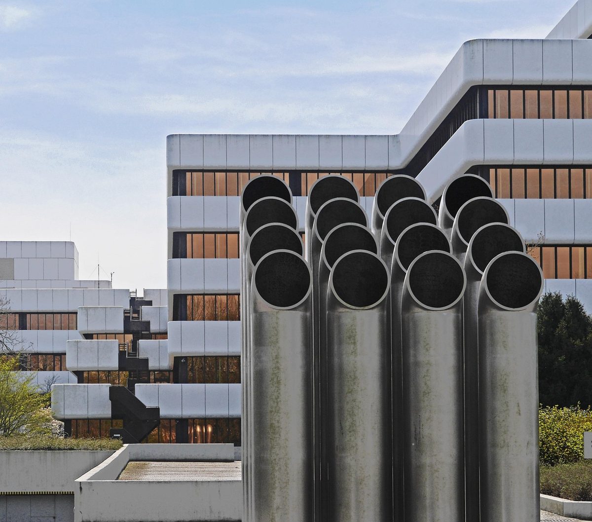 art most construction, bank building, vent, air conditioner, open plan offices, terracing, architecture, modern, muenste