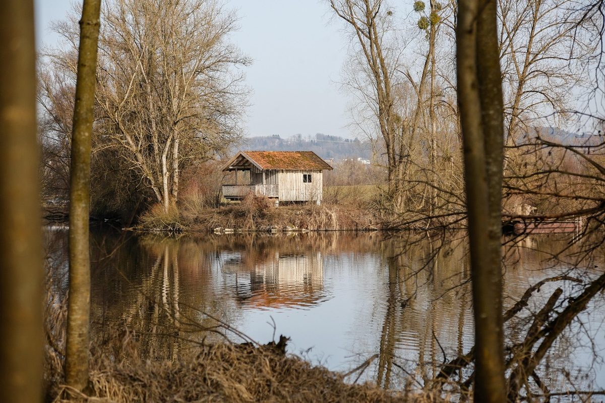 lake, house, trees, bank, water, reflection, water reflection, building, scenic, river, nature