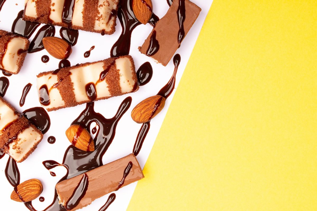 chocolate, sweets, chocolate wafers, wafer cookies, confection, snack, top view, copy space