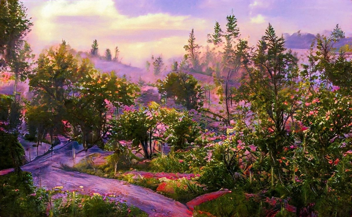 trees, landscape, nature, abstract art, psychedelic art, experimental, digital art, artificial intelligence, digital col