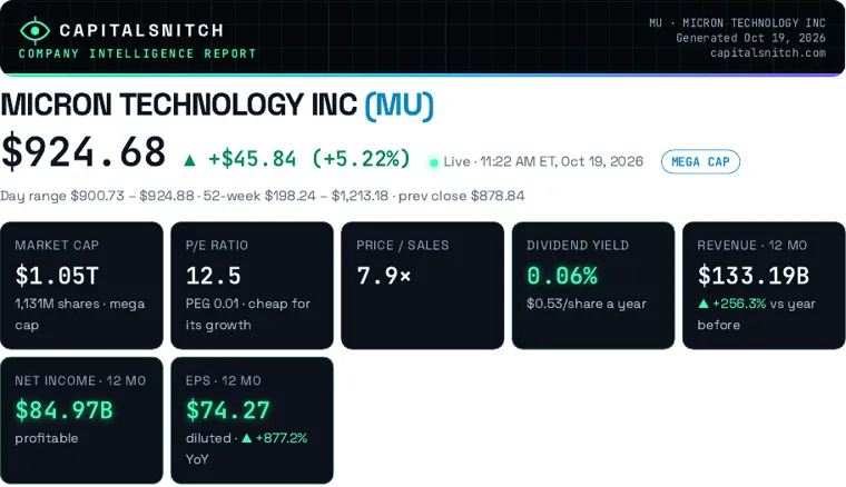 CapitalSnitch report section: Live price & key numbers